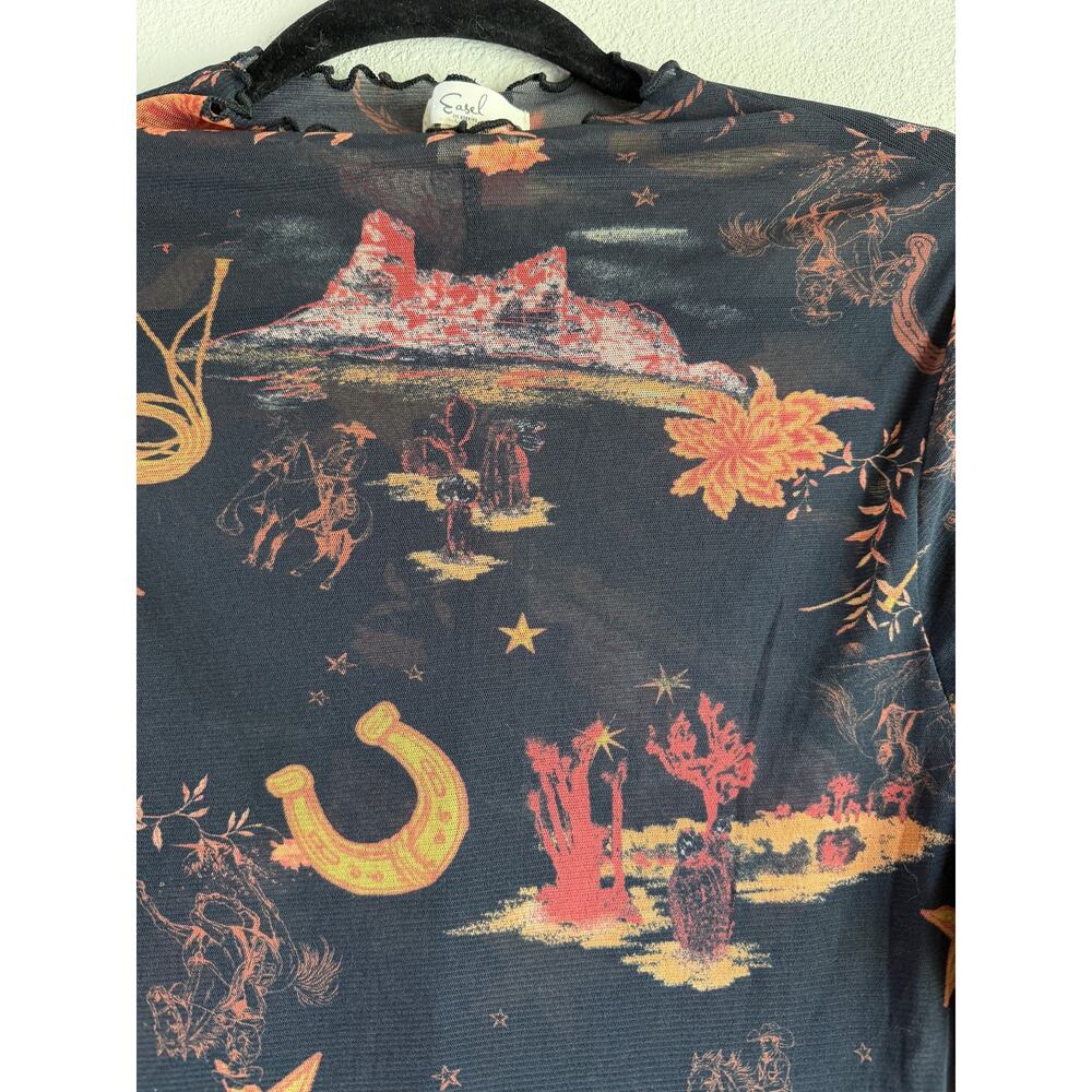Easel Western Printed Mesh Top Size Large Cowgirl Western Rodeo Country Festival - Picture 4 of 9